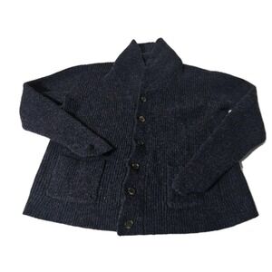 Line of Trade Men's Sz L Charcoal Gray 100% Shetland Wool Cardigan Sweater Fish